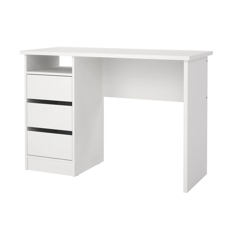 Scrivania Minette, Scrittoio multiuso, Tavolo per ufficio porta PC, Piano di lavoro, 49x110 h76 cm, Bianco