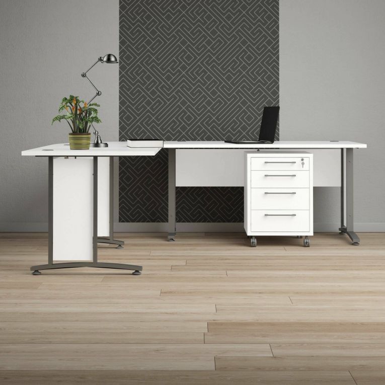 Scrivania Mirella, Scrittoio multiuso, Tavolo per ufficio porta PC, Piano di lavoro, 230x200 h75 cm, Bianco e Grigio