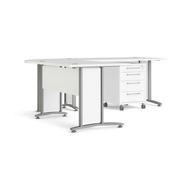 Scrivania Mirella, Scrittoio multiuso, Tavolo per ufficio porta PC, Piano di lavoro, 230x200 h75 cm, Bianco e Grigio