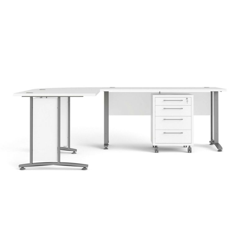 Scrivania Mirella, Scrittoio multiuso, Tavolo per ufficio porta PC, Piano di lavoro, 230x200 h75 cm, Bianco e Grigio