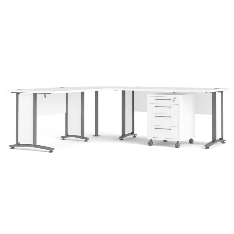 Scrivania Mirella, Scrittoio multiuso, Tavolo per ufficio porta PC, Piano di lavoro, 230x200 h75 cm, Bianco e Grigio
