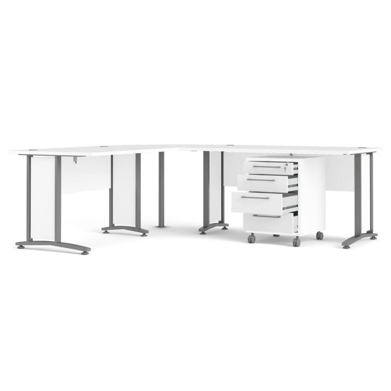 Scrivania Mirella, Scrittoio multiuso, Tavolo per ufficio porta PC, Piano di lavoro, 230x200 h75 cm, Bianco e Grigio