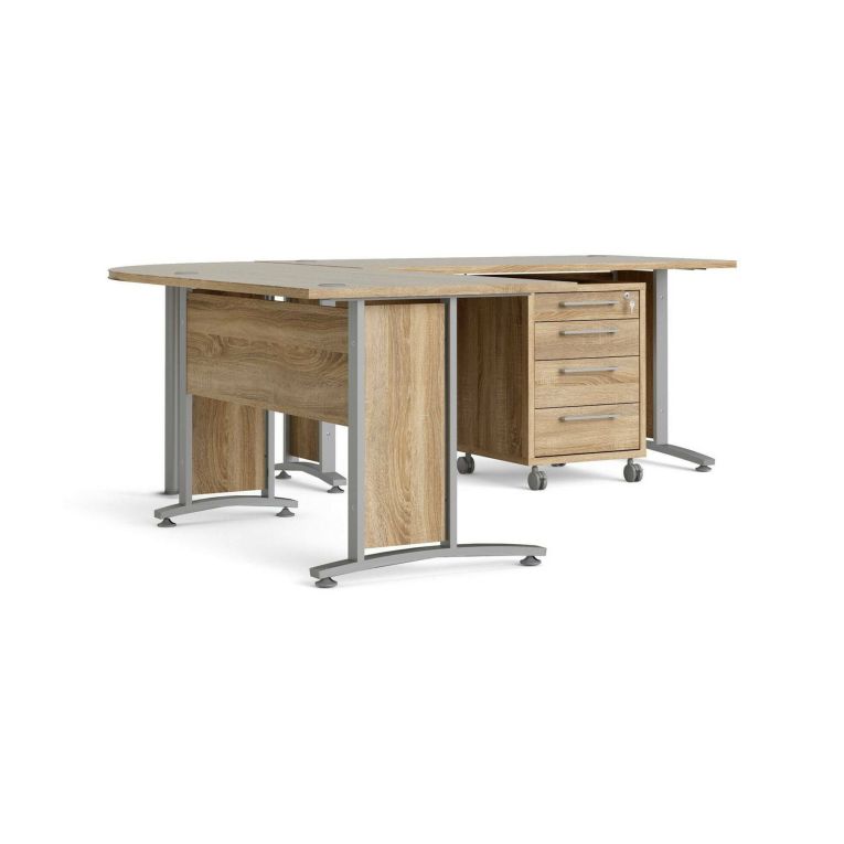 Scrivania Mirella, Scrittoio multiuso, Tavolo per ufficio porta PC, Piano di lavoro, 230x200 h75 cm, Grigio e Quercia