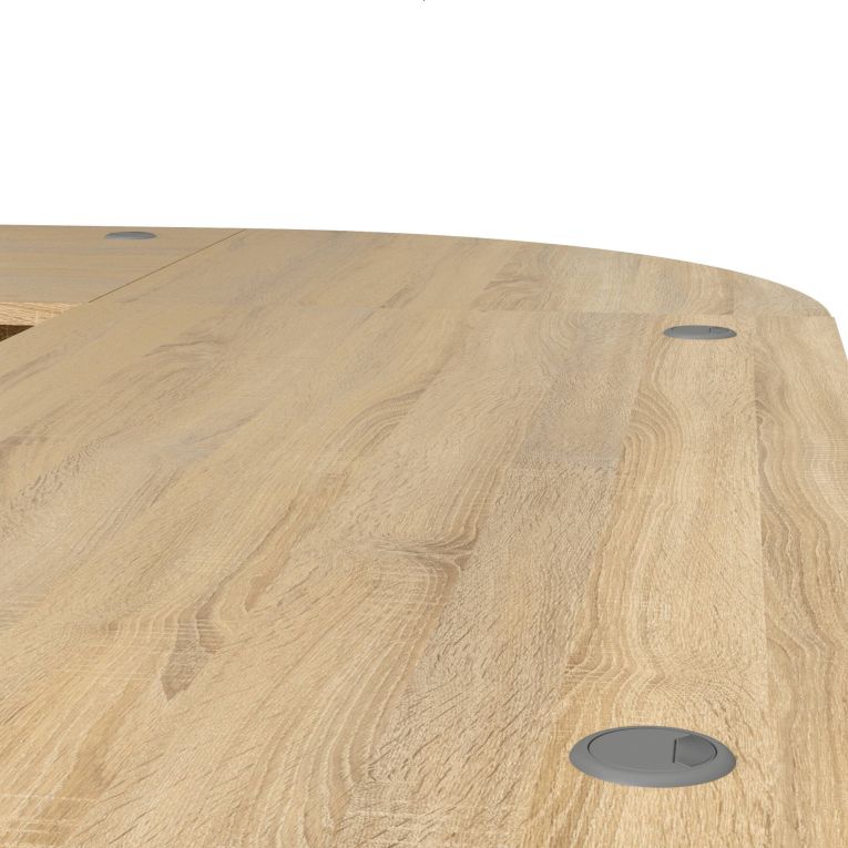 Scrivania Mirella, Scrittoio multiuso, Tavolo per ufficio porta PC, Piano di lavoro, 230x200 h75 cm, Grigio e Quercia