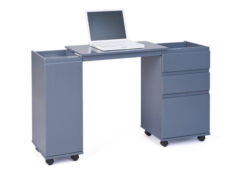 Scrivania-mobile allungabile con cassetti e contenitore in MDF laccato grigio