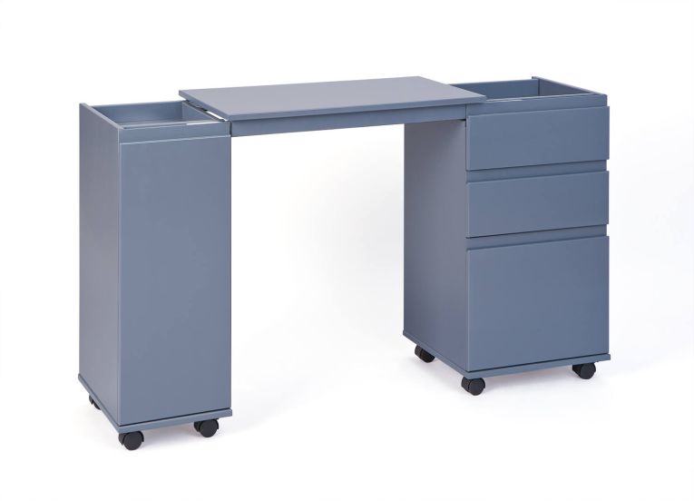 Scrivania-mobile allungabile con cassetti e contenitore in MDF laccato grigio