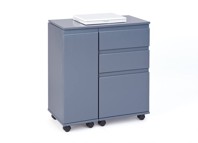 Scrivania-mobile allungabile con cassetti e contenitore in MDF laccato grigio