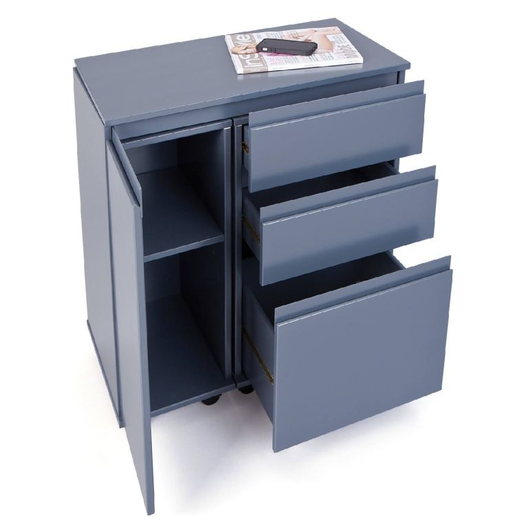 Scrivania-mobile allungabile con cassetti e contenitore in MDF laccato grigio