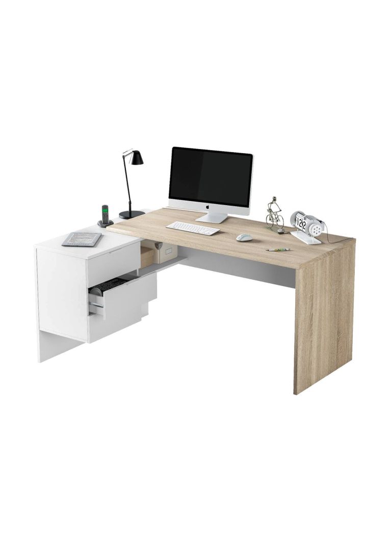 Scrivania moderna rovere e bianca 145x108cm con 2 cassetti - Agnello
