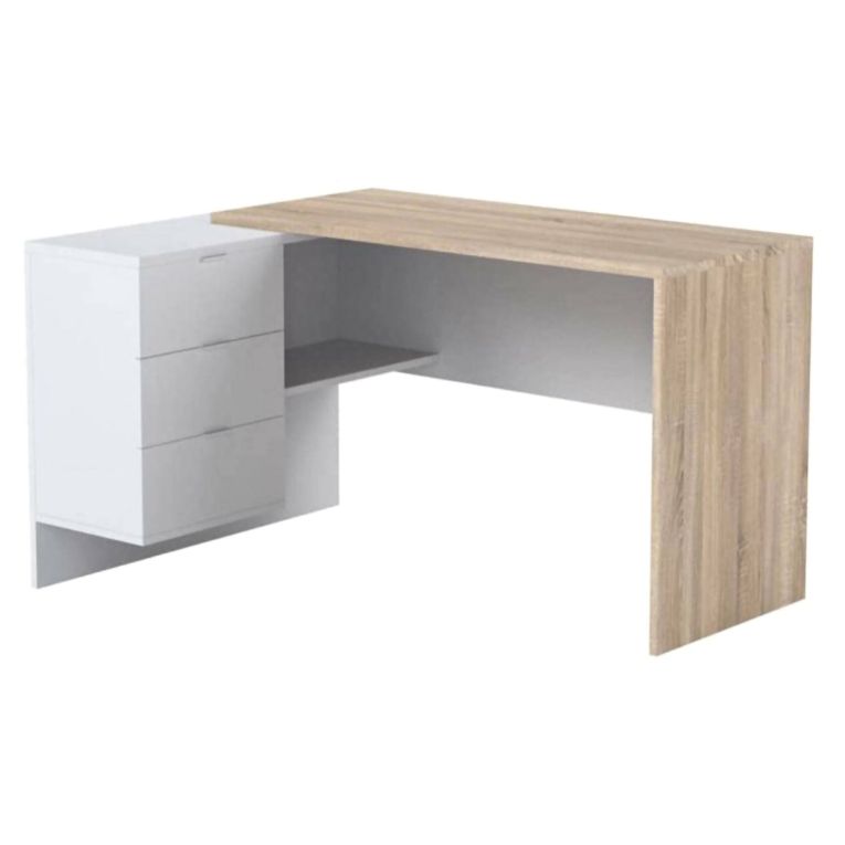 Scrivania moderna rovere e bianca 145x108cm con 2 cassetti - Agnello
