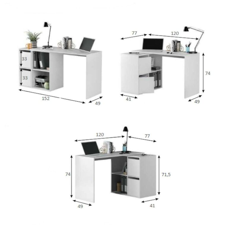 Scrivania modulabile bianca 152x49cm con libreria - Ascona