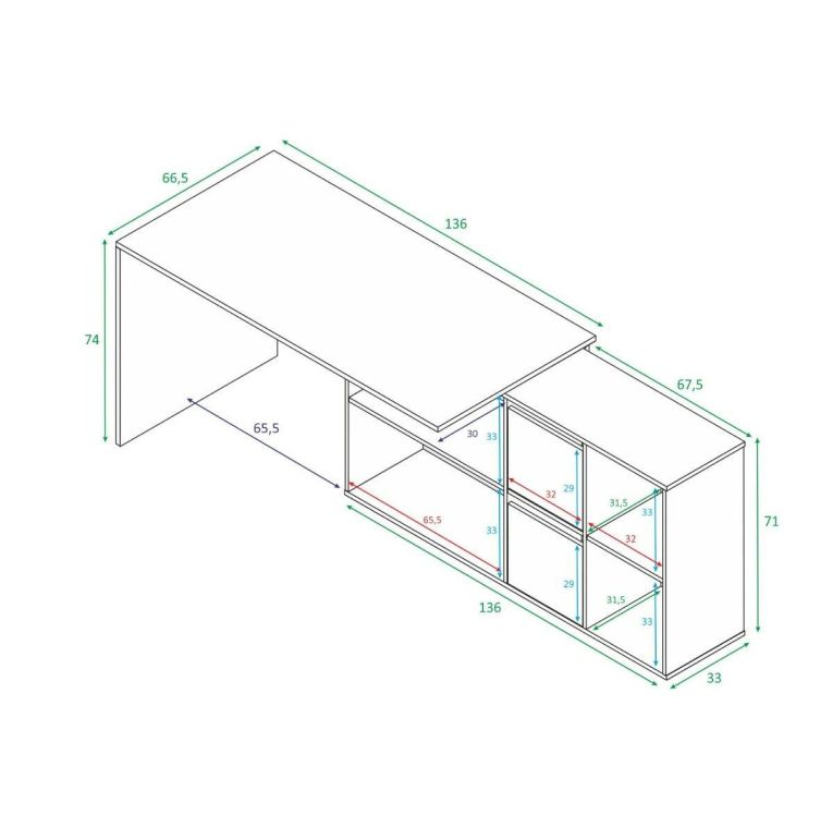 Scrivania modulabile bianca e antracite 136x139cm con libreria - Abby