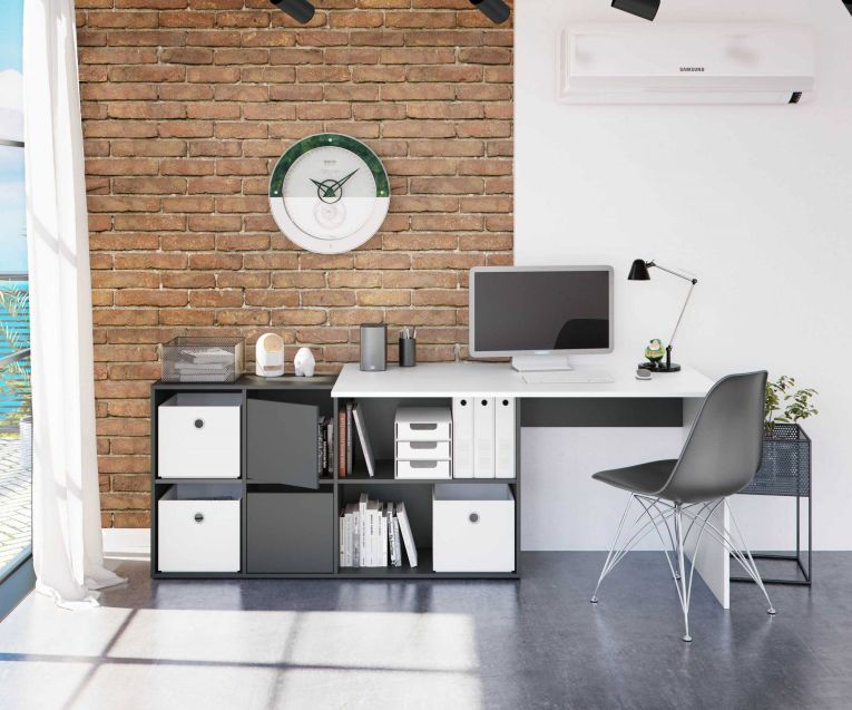 Scrivania modulabile bianca e antracite 136x139cm con libreria - Abby