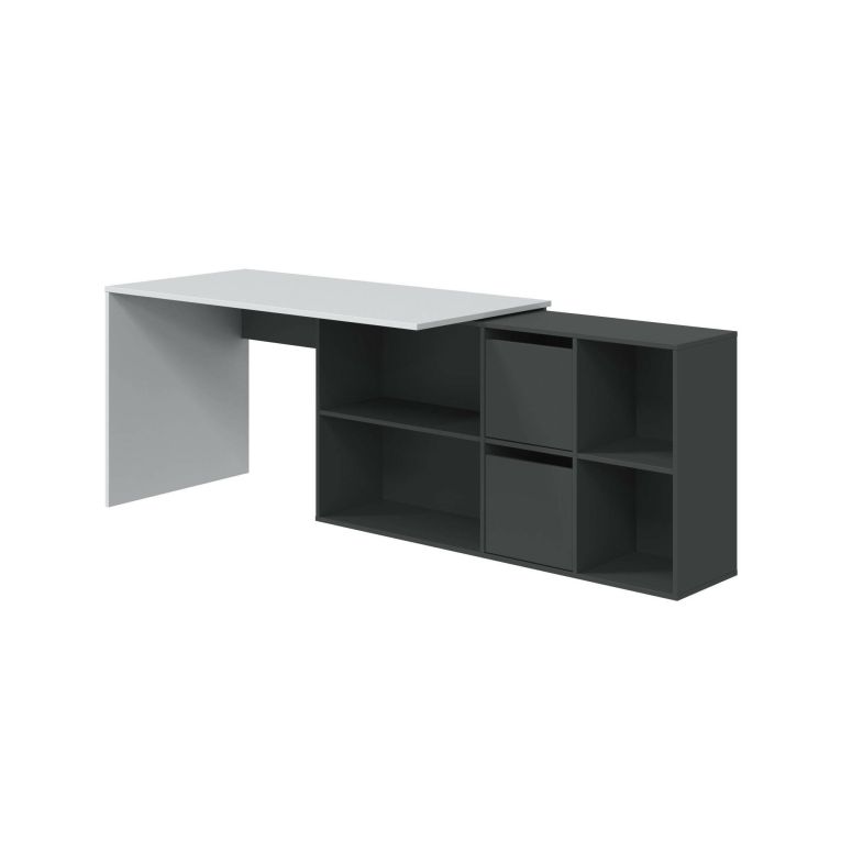 Scrivania modulabile bianca e antracite 136x139cm con libreria - Abby