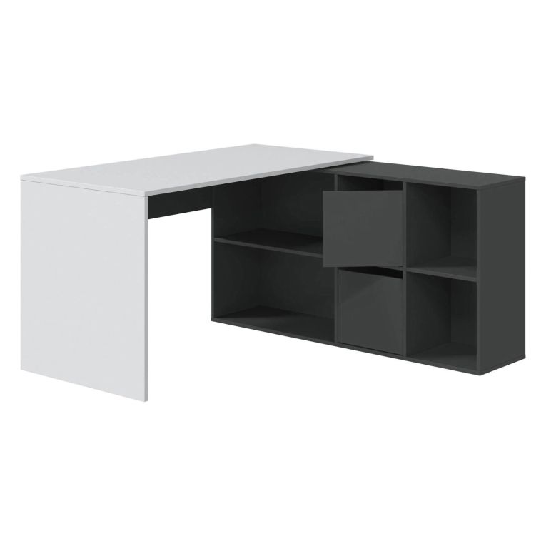 Scrivania modulabile bianca e antracite 136x139cm con libreria - Abby
