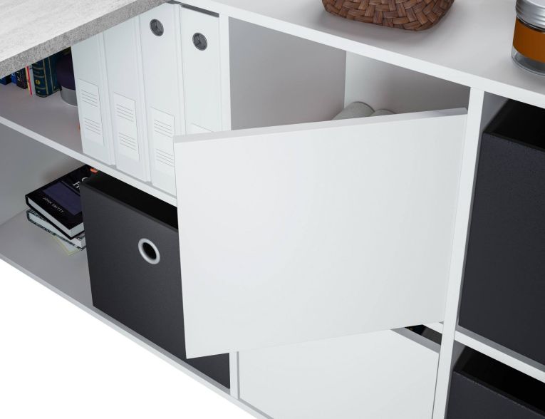 Scrivania modulabile bianca e cemento 136x139cm con libreria - Abby