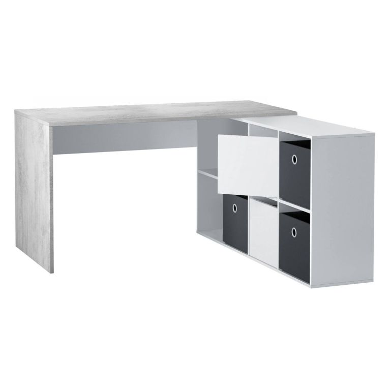 Scrivania modulabile bianca e cemento 136x139cm con libreria - Abby
