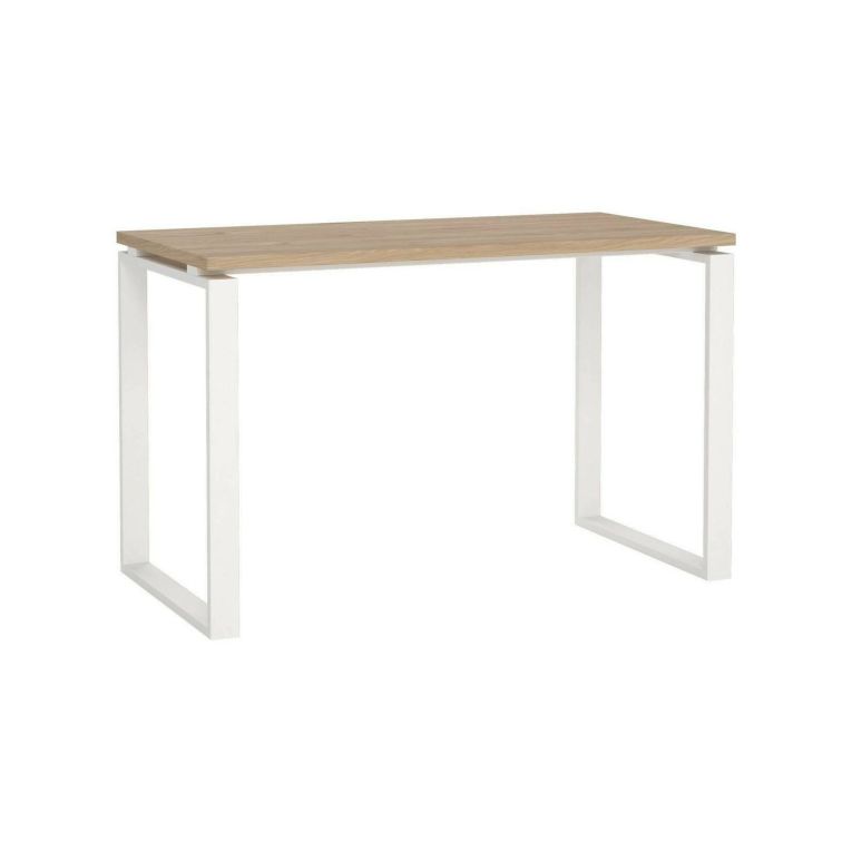 Scrivania Muriel, Scrittoio multiuso, Tavolo per ufficio porta PC, Piano di lavoro, 60x120 h76 cm, Rovere e Bianco
