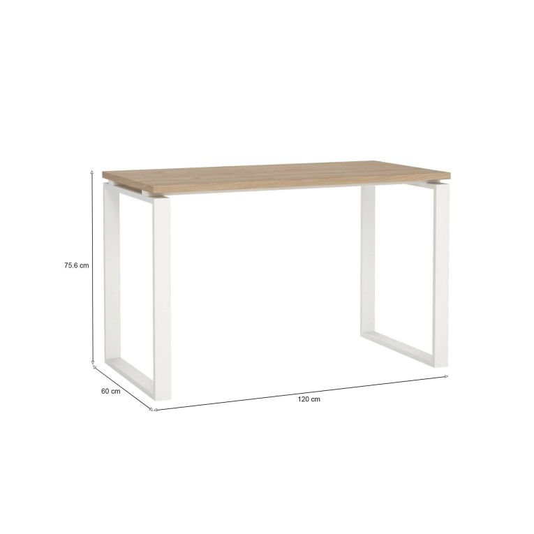 Scrivania Muriel, Scrittoio multiuso, Tavolo per ufficio porta PC, Piano di lavoro, 60x120 h76 cm, Rovere e Bianco