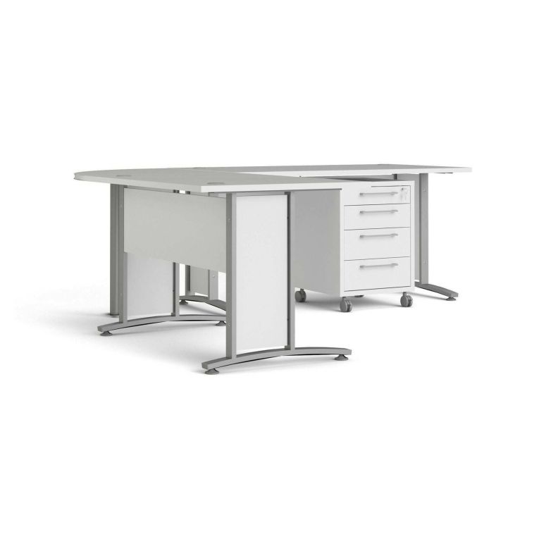 Scrivania Myriam, Scrittoio multiuso, Tavolo per ufficio porta PC, Piano di lavoro, 200x230 h75 cm, Bianco e Grigio