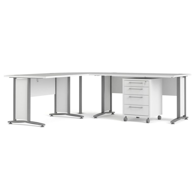 Scrivania Myriam, Scrittoio multiuso, Tavolo per ufficio porta PC, Piano di lavoro, 200x230 h75 cm, Bianco e Grigio