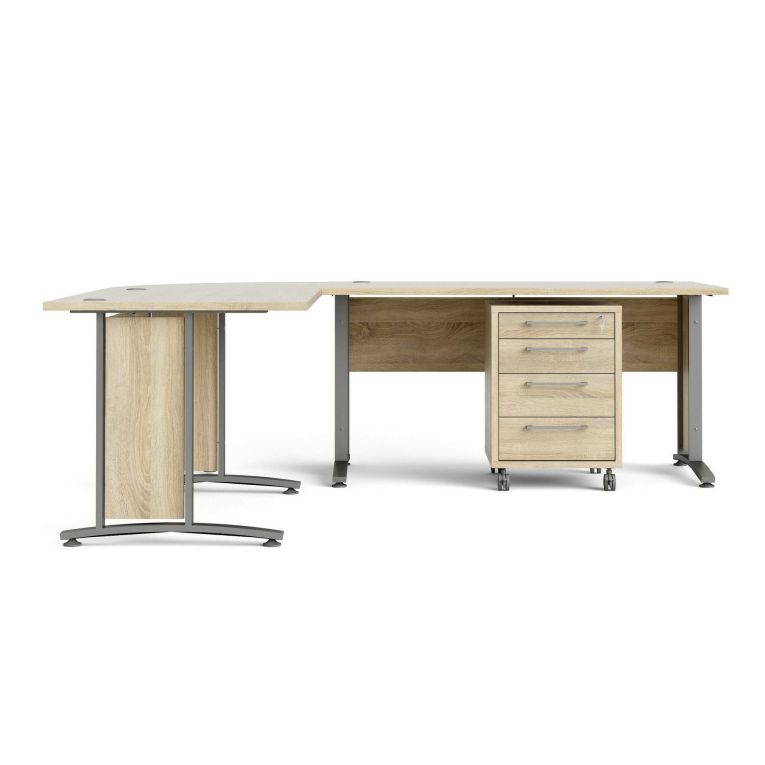 Scrivania Myriam, Scrittoio multiuso, Tavolo per ufficio porta PC, Piano di lavoro, 200x230 h75 cm, Grigio e Quercia