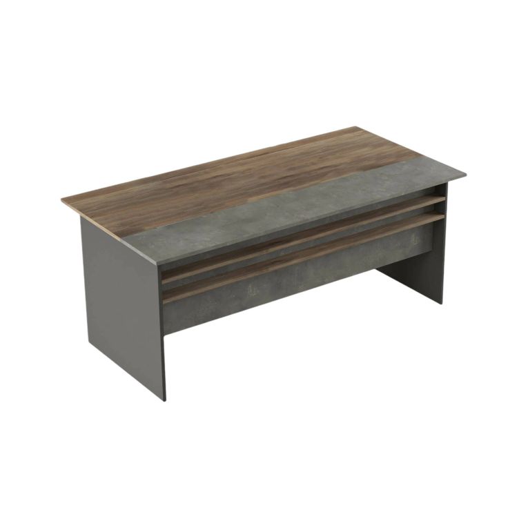 Scrivania Nash, Scrittoio multiuso, Tavolo per ufficio porta PC, Piano di lavoro, 180x90 h75 cm, Marrone e Grigio