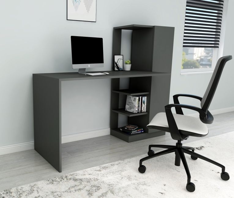 Scrivania Nero Antracite 6 Ripiani Un'anta 120x55x74h cm, 7 Vani - Donnas