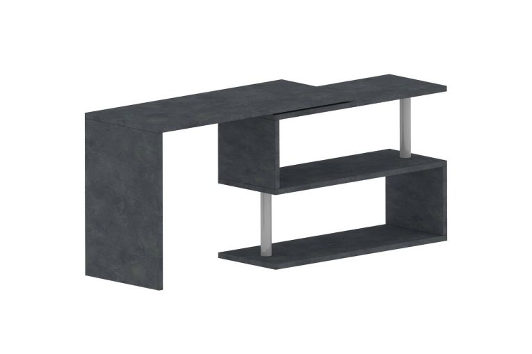 Scrivania Nero Antracite Angolare Modulabile 120x50x75h cm, 2 Ripiani - Topazio