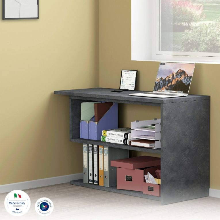 Scrivania Nero Antracite Angolare Modulabile 120x50x75h cm, 2 Ripiani - Topazio