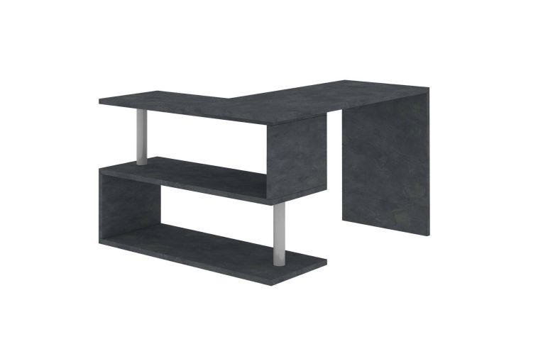 Scrivania Nero Antracite Angolare Modulabile 120x50x75h cm, 2 Ripiani - Topazio