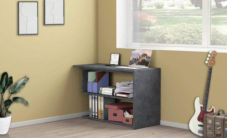 Scrivania Nero Antracite Angolare Modulabile 120x50x75h cm, 2 Ripiani - Topazio