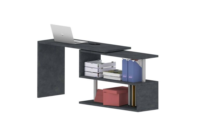 Scrivania Nero Antracite Angolare Modulabile 120x50x75h cm, 2 Ripiani - Topazio