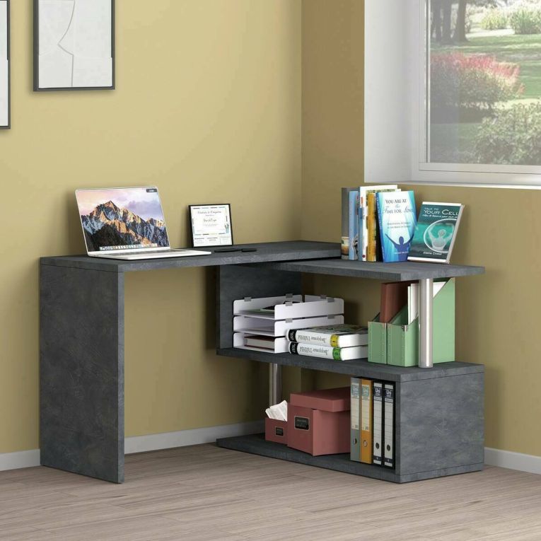 Scrivania Nero Antracite Angolare Modulabile 120x50x75h cm, 2 Ripiani - Topazio