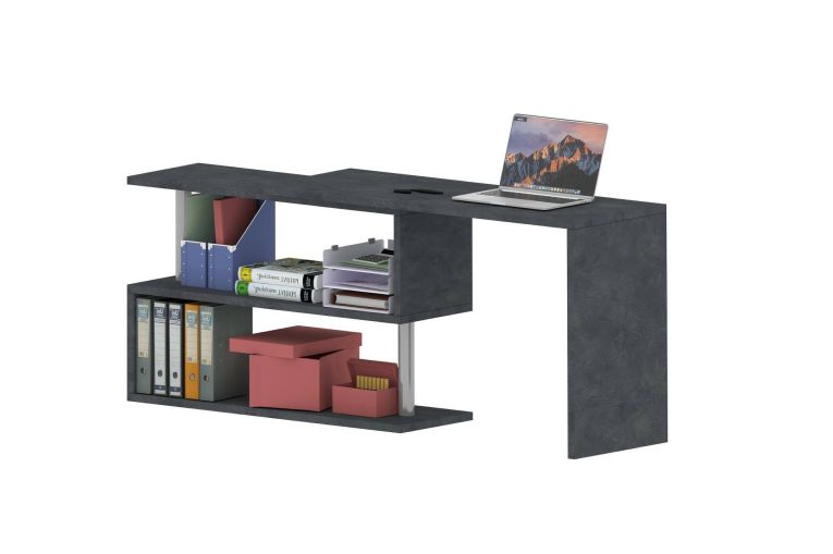 Scrivania Nero Antracite Angolare Modulabile 120x50x75h cm, 2 Ripiani - Topazio
