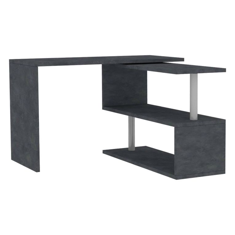 Scrivania Nero Antracite Angolare Modulabile 120x50x75h cm, 2 Ripiani - Topazio