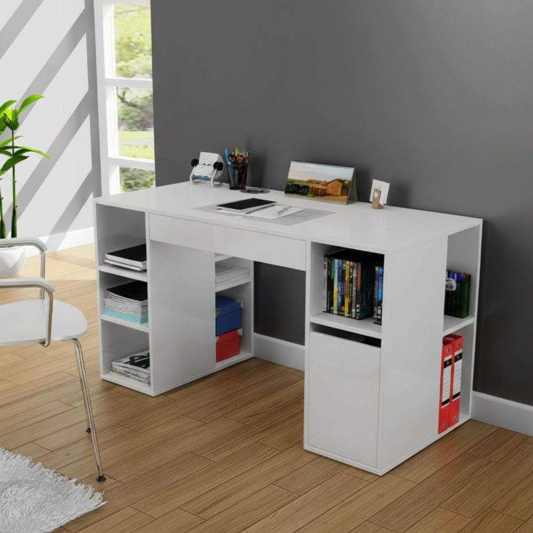Scrivania No bianca 145x59cm con libreria - Carife