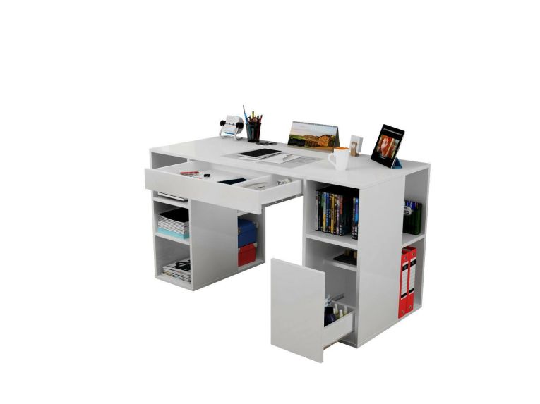 Scrivania No bianca 145x59cm con libreria - Carife