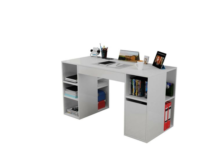 Scrivania No bianca 145x59cm con libreria - Carife