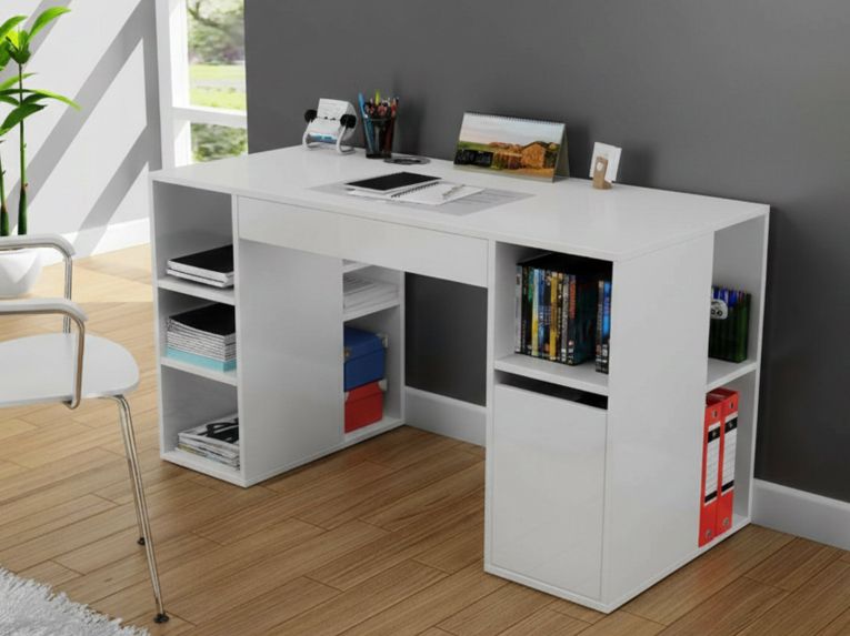 Scrivania No bianca 145x59cm con libreria - Carife