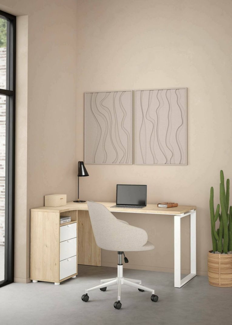 Scrivania Noemie, Scrittoio multiuso, Tavolo per ufficio porta PC, Piano di lavoro, 100x150 h76 cm, Rovere e Bianco