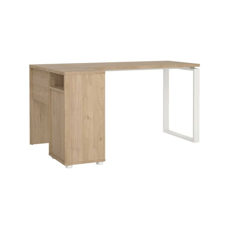 Scrivania Noemie, Scrittoio multiuso, Tavolo per ufficio porta PC, Piano di lavoro, 100x150 h76 cm, Rovere e Bianco