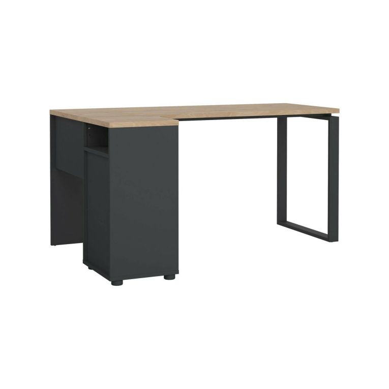 Scrivania Noemie, Scrittoio multiuso, Tavolo per ufficio porta PC, Piano di lavoro, 100x150 h76 cm, Rovere e Grigio