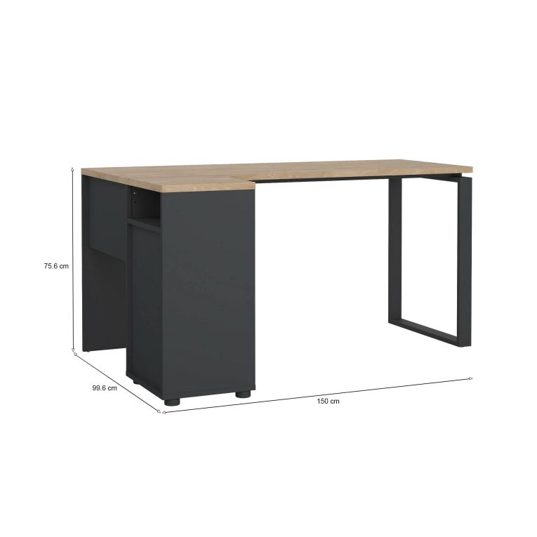 Scrivania Noemie, Scrittoio multiuso, Tavolo per ufficio porta PC, Piano di lavoro, 100x150 h76 cm, Rovere e Grigio