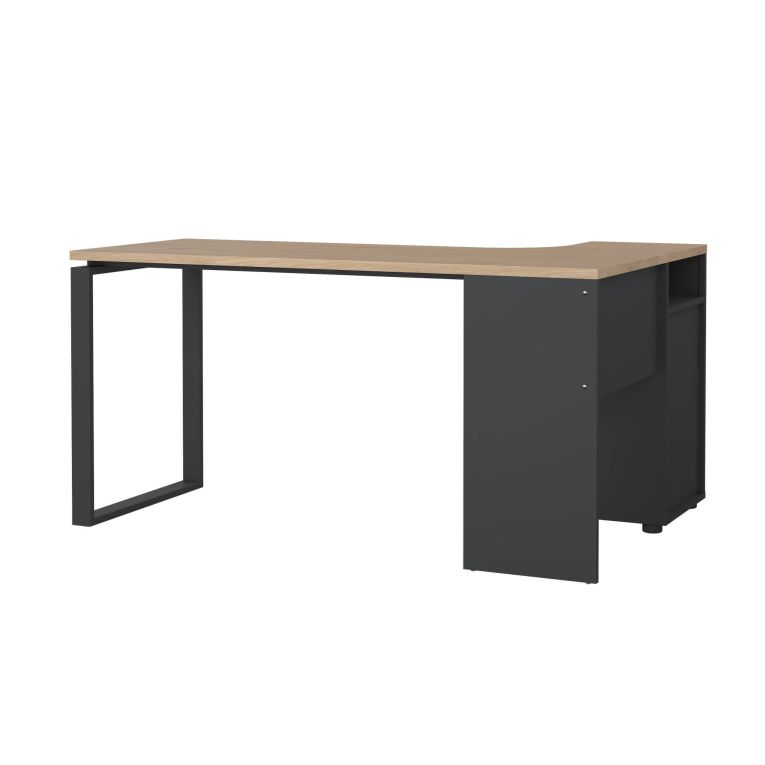 Scrivania Noemie, Scrittoio multiuso, Tavolo per ufficio porta PC, Piano di lavoro, 100x150 h76 cm, Rovere e Grigio