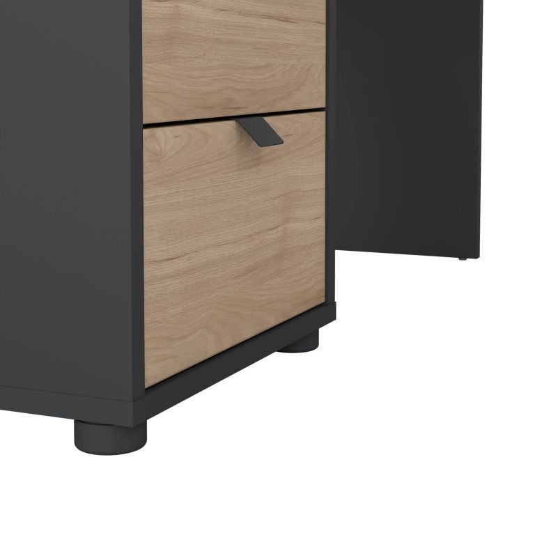 Scrivania Noemie, Scrittoio multiuso, Tavolo per ufficio porta PC, Piano di lavoro, 100x150 h76 cm, Rovere e Grigio