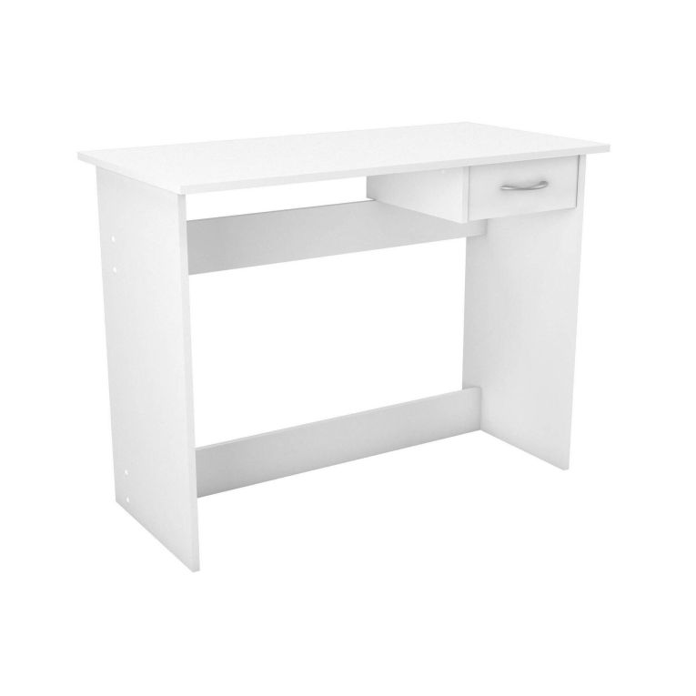 Scrivania Oise, Scrittoio multiuso, Tavolo per ufficio porta PC, Piano di lavoro, 101x49 h76 cm, Bianco opaco