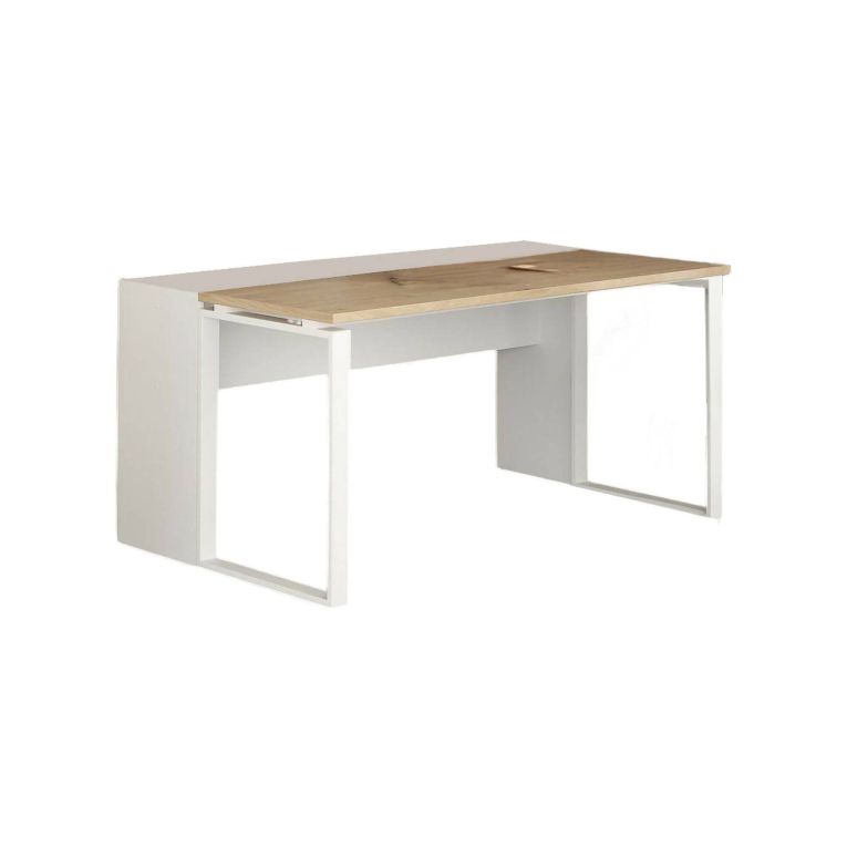 Scrivania Oriane, Scrittoio multiuso, Tavolo per ufficio porta PC, Piano di lavoro, 60x0 h76 cm, Rovere e Bianco