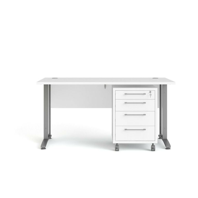 Scrivania Orphee, Scrittoio multiuso, Tavolo per ufficio porta PC, Piano di lavoro, 150x80 h75 cm, Bianco e Grigio