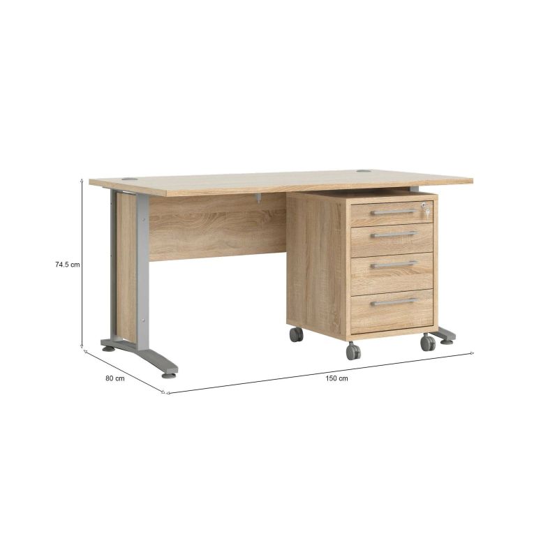 Scrivania Orphee, Scrittoio multiuso, Tavolo per ufficio porta PC, Piano di lavoro, 150x80 h75 cm, Grigio e Quercia